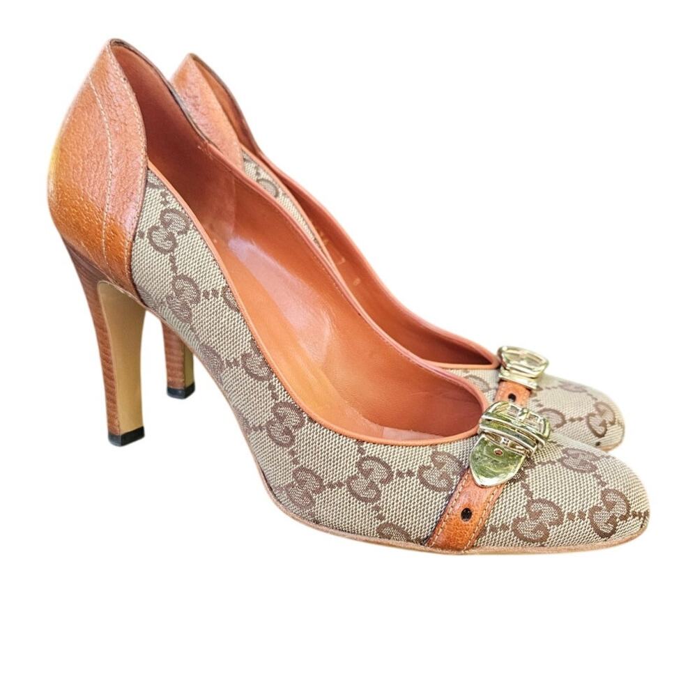 Gucci 7 Original GG GG Cinghiale Brizzolato Pump Heel Box Brown Leather Monogram - Picture 7 of 10
